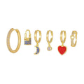 6Pcs Elegant Dripping Oil Heart Love Lock Earrings with Cubic Zirconia Jewelry Set