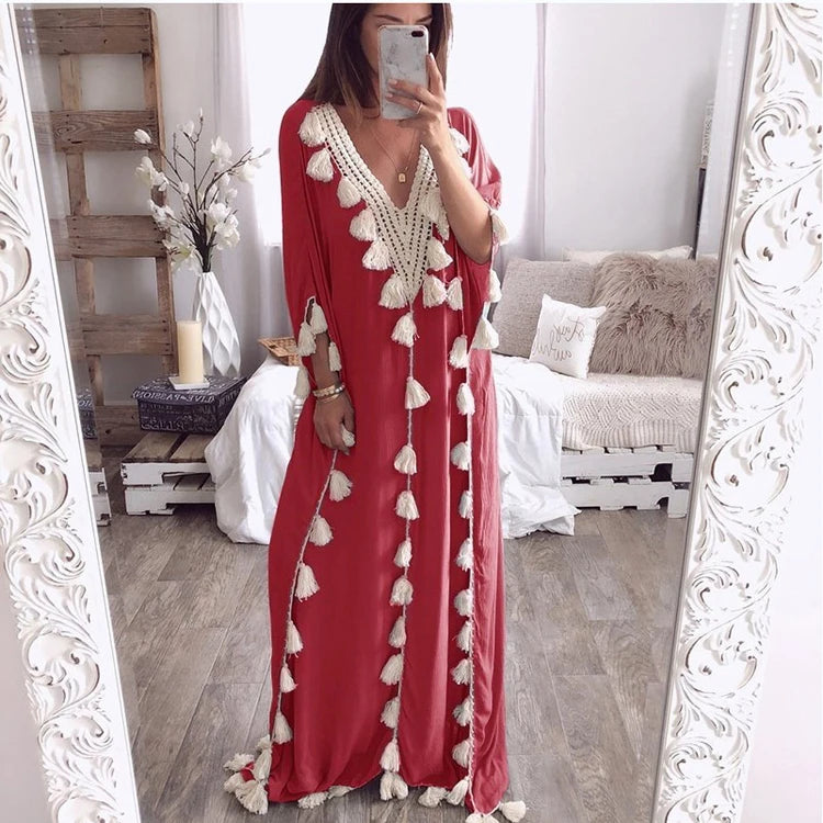 European and American Women's Plus Size Robe V-Neck Party Evening Dress