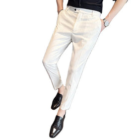 Solid Color Office Men Pants Casual Fashion Straight Trousers Business Suit Trousers