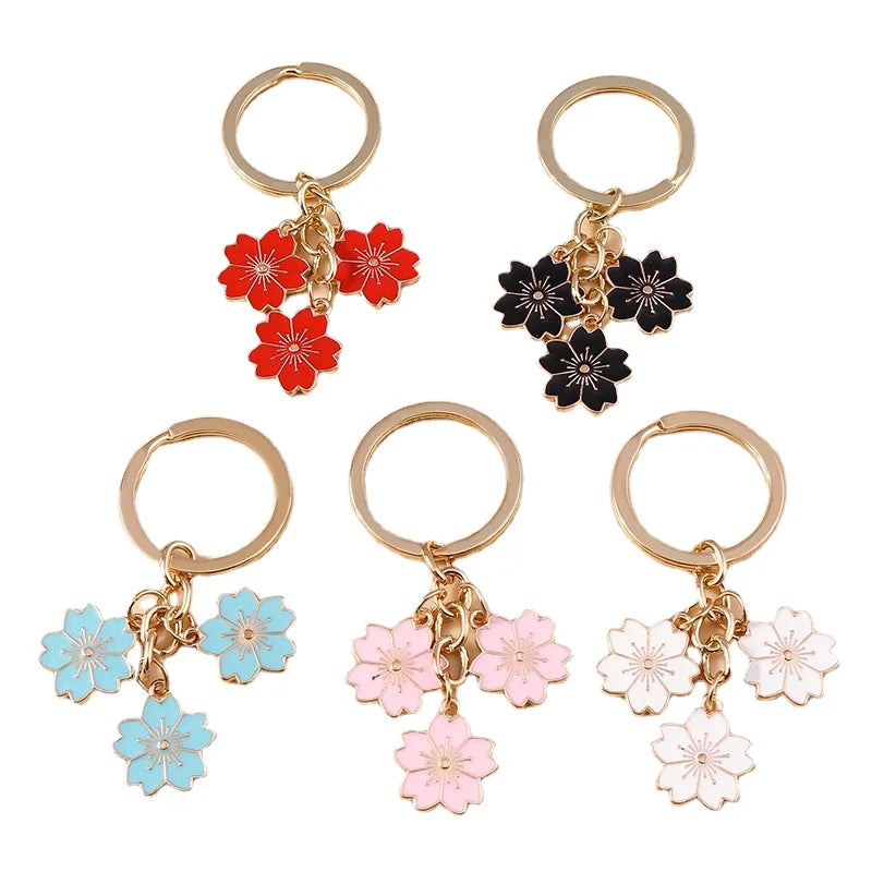 Hot Selling DIY Handmade Colorful Enamel Metal Sakura Keychain for Women Girls Handbag