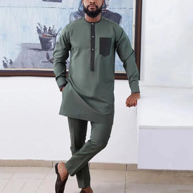 M-4XL Kaftan New Autumn Winter Men's Suit 2-piece Suit Long-sleeved African Style Traditional Clothing Men's Suit