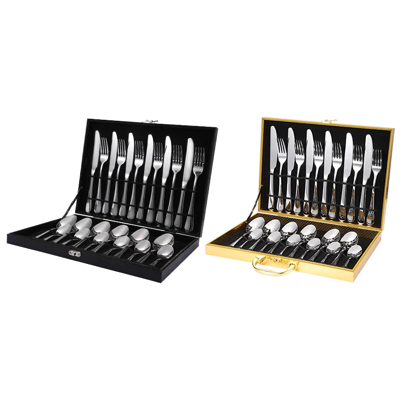 Custom Logo Luxury Wedding Flatware Set Restaurant 24pcs Stainless Steel Cutlery Set With Case