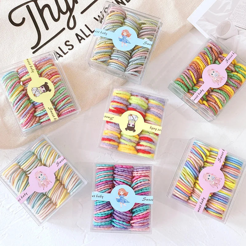 100pcs Per Pack 2cm Thin Rubber Bands Durable Multi-color Elastic Hair Ties Girl's Hair Accessories