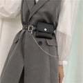 Punk Pu Leather Concave Modeling Chain With Bag Belt Fashion Joker Women's Belt Full Hole Coat Belt