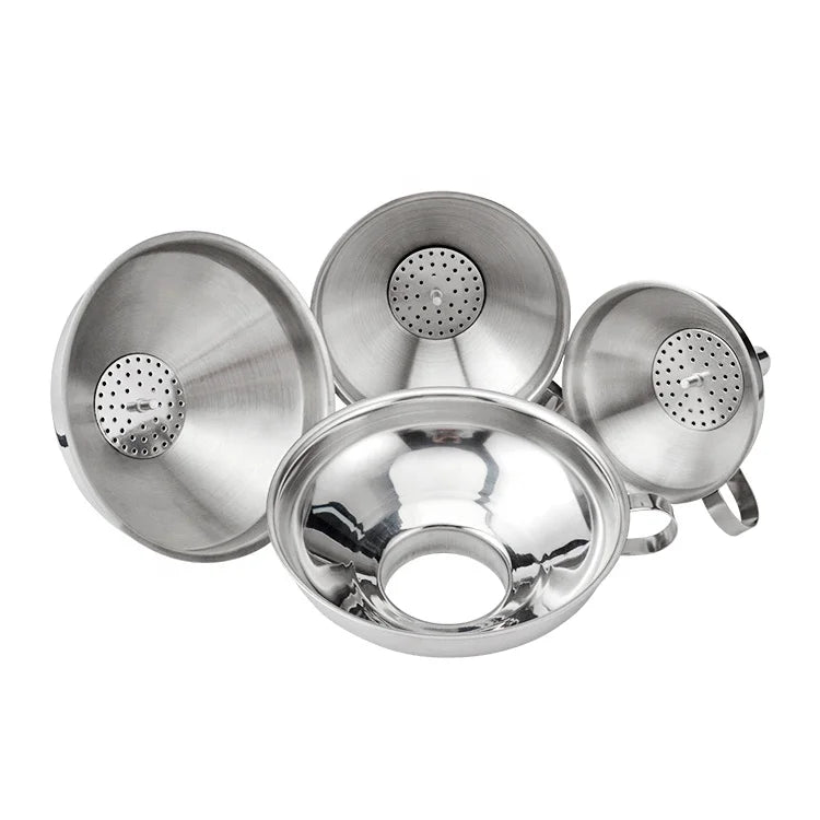 Kangluo RM0006 Kitchen Utensils Durable Austenite Stainless Steel Mini Funnel Long Handle Large Capacity Removable Strainer