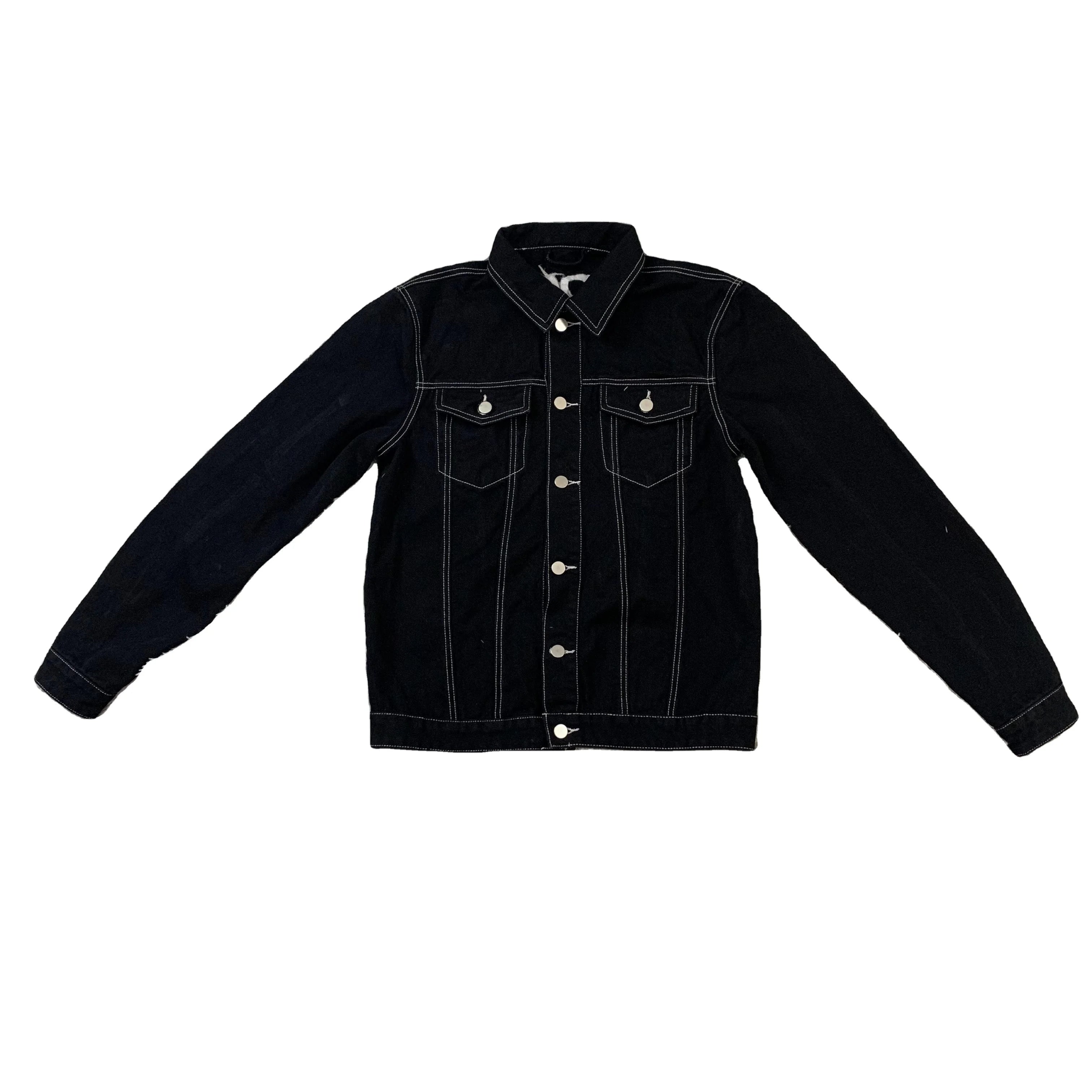 DENIMGUYS Custom Logo Embroidery Unisex Utility Men's Streetwear Casual Button up Varsity Denim Jacket