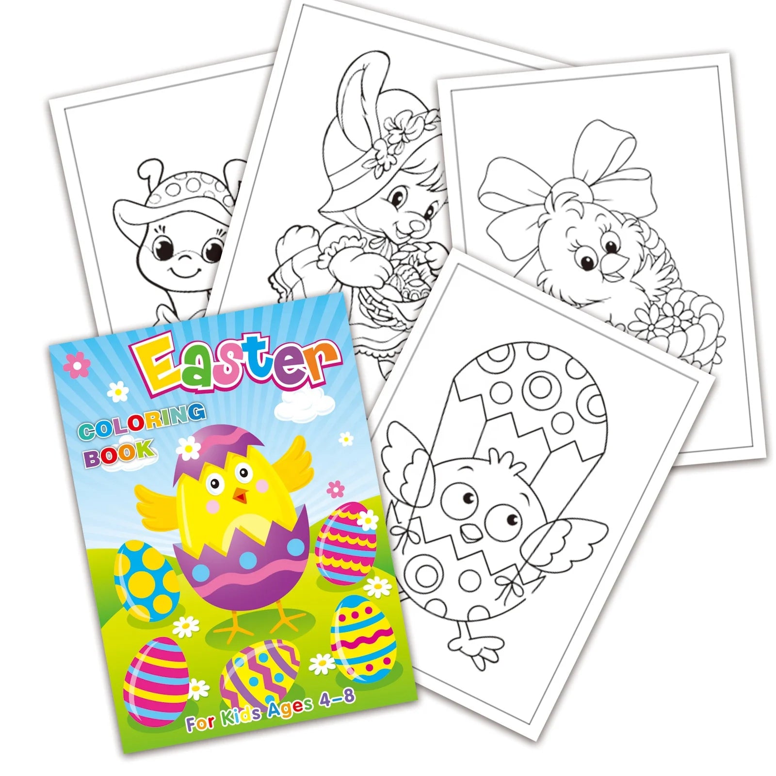 Custom Easter Sticker Color Pencil Paper Printed Coloring Books for Kids Printing