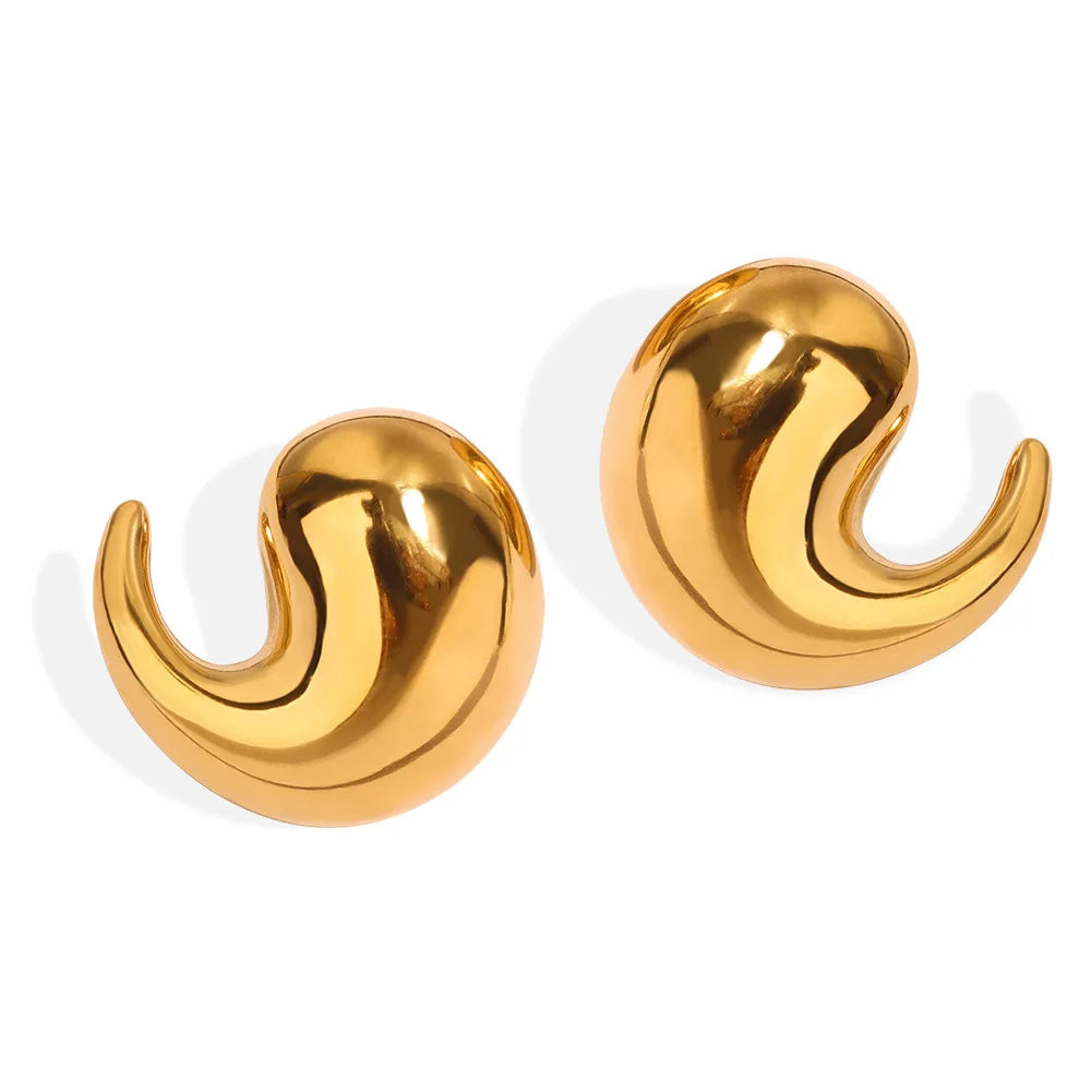 Fenny 18K Gold-plated Wholesale Waterproof Fashion Irregular Smooth Waterdrop Hoop Stainless Steel Earring for Women