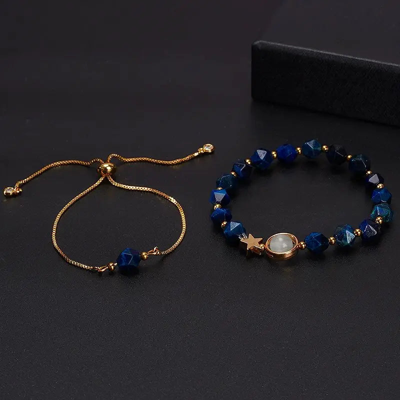 Faced Blue Tiger Eye Star Charm Bracelet for Women 2pcs/set ST298