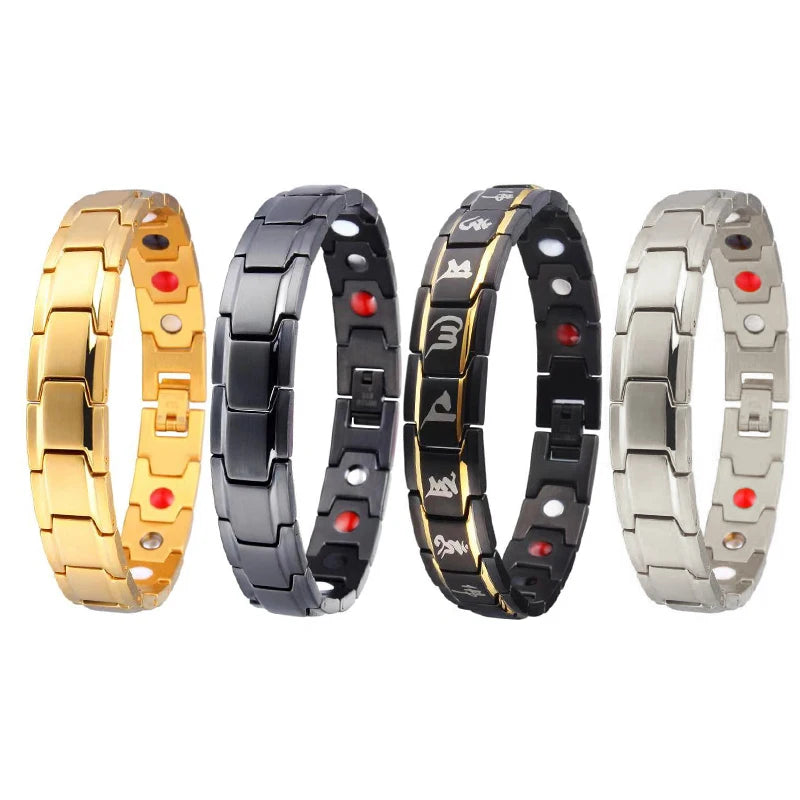 Men's Geometric Gold Plated Stainless Steel Bracelet Negative Ion Energy Health Bangle Anniversaries Fashion Chain Link Magnetic