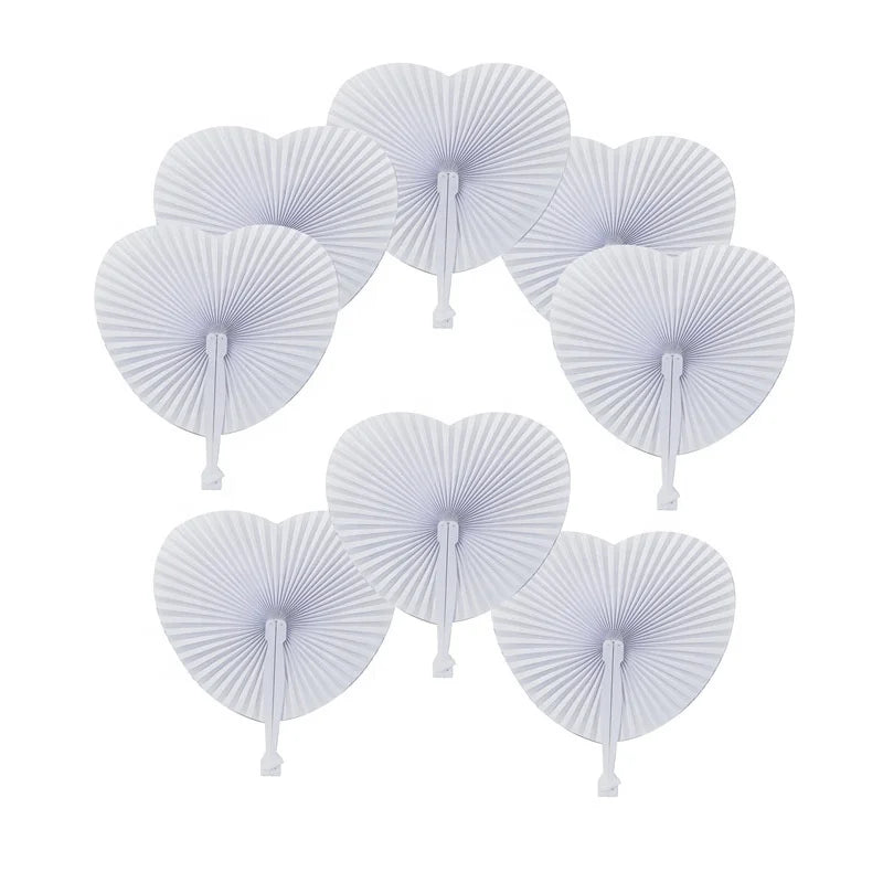 Hotsale Wedding Decorative White Love Heart Shaped Folding Paper Hand Fans