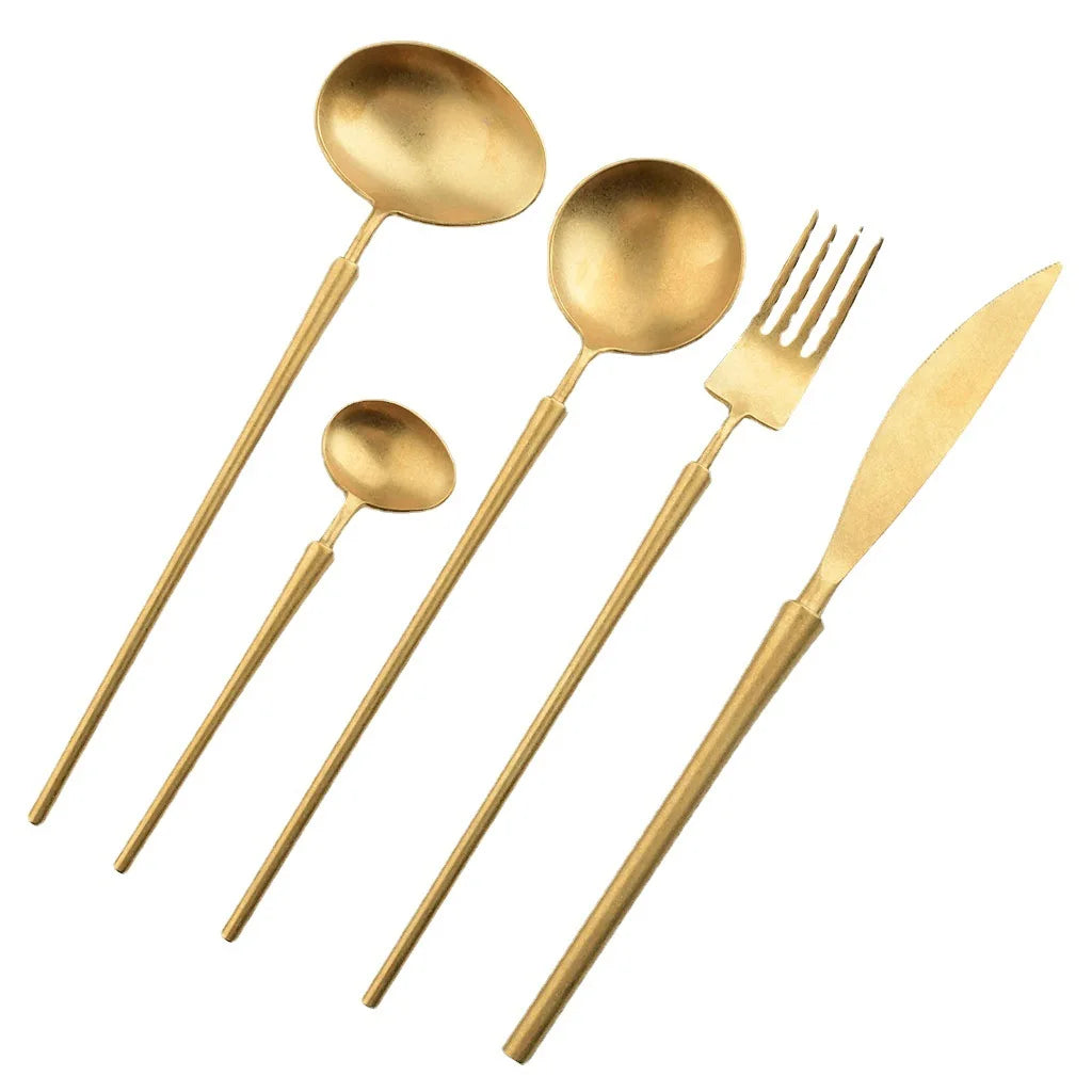 OEM ODM  Jieyang Factory Retro Vintage Stainless Steel Cutlery Metal Spoon Fork and Knife Classic Flatware Set Silverware Set