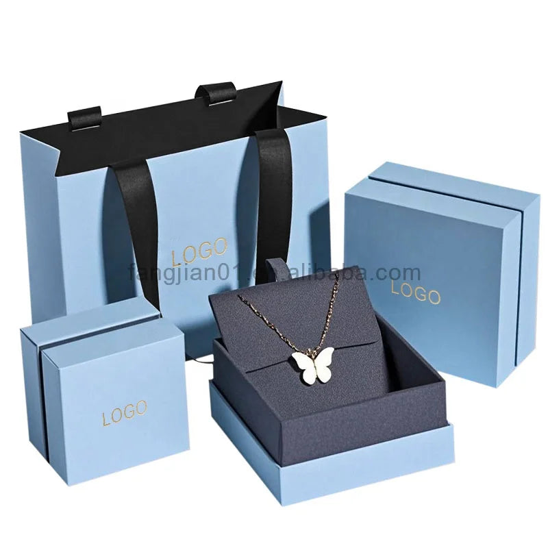Custom-printed Elegant Sliding Drawer Box Paper Bag Sets for Necklace Bracelet Ring and Jewelry Packaging