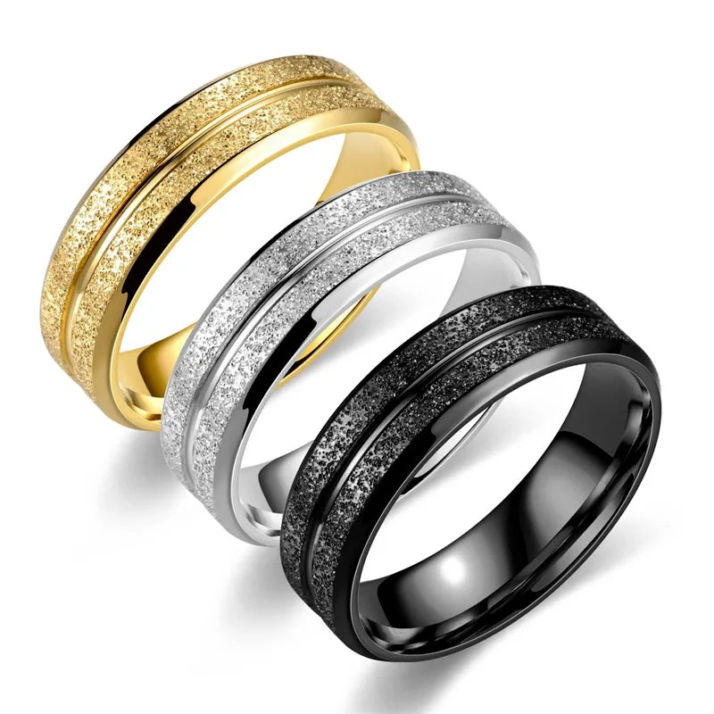 6MM 8MM Stainless Steel Ring High Quality Middle Line Dull Polished Silver Gold Plated Jewelry Rings for Men Women