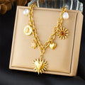 18k Pvd Gold Plated Stainless Steel Heart Sun Pearl Insect Charm Necklace Tarnish Free Thick Chain Pendant Necklace for Women