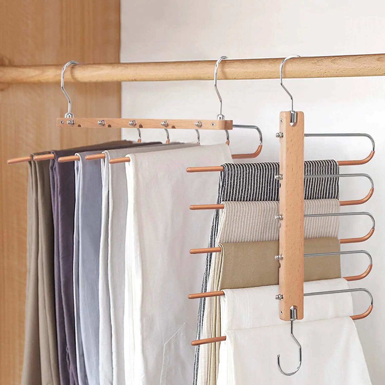 PUSELIFE Space Saving Closet Hangers 5 Layers 2 Uses Multi-function Pants Hanger