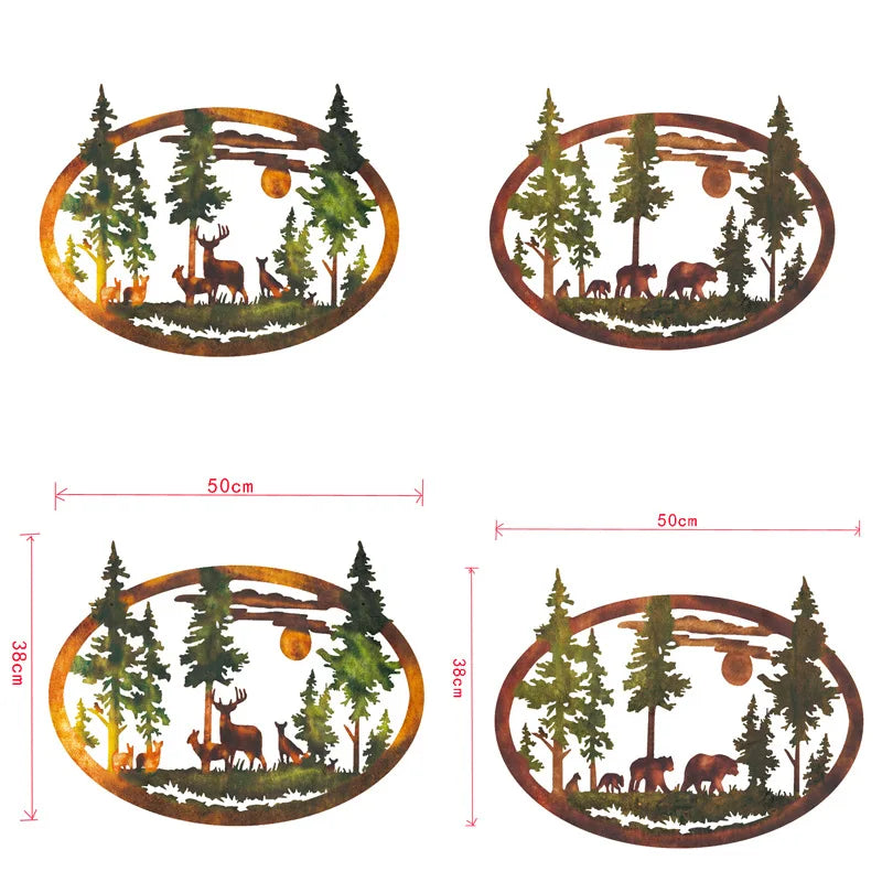 White Tailed Deer or Bear Mountain and Tree Metal Wall Art Indoor and Outdoor Wall Decoration Iron Landscape Painting