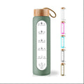 32oz  1000ml Wide Mouth Glass Water Bottle with Bamboo Lids Silicone Sleeve Motivational Time Marker