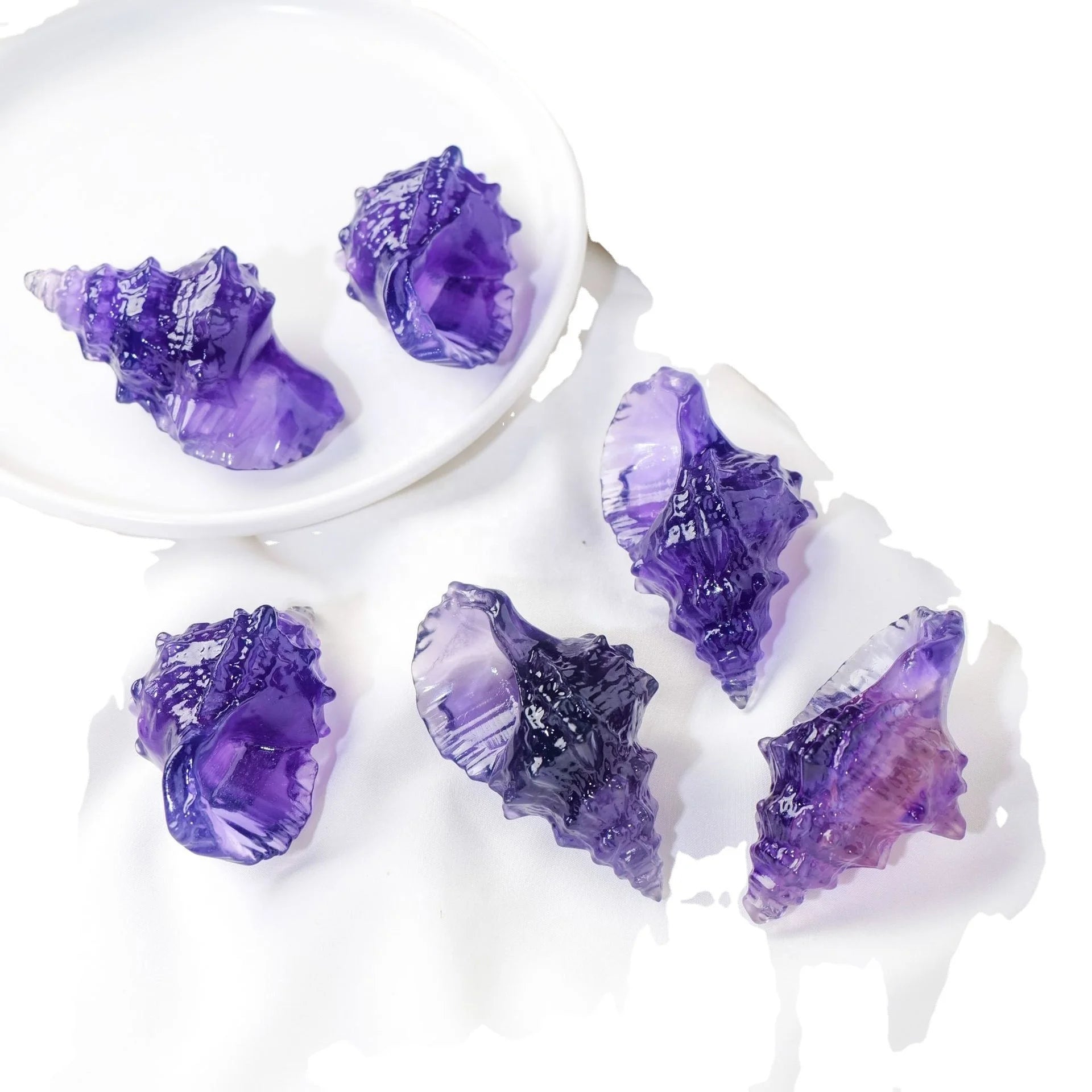 New Arrivals Natural Gemstone Carved Crystals Healing Stones Purple Fluorite Conch Crystal Carving