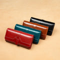 Vintage Long Design Trifold Wax Genuine Leather Card Holder Wallet Women