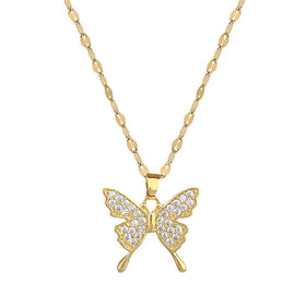AA01591 Fashion Stainless Steel Zircon Butterfly Pendant Necklace for Women New Luxury Girls Lucky Chain Birthday Jewelry