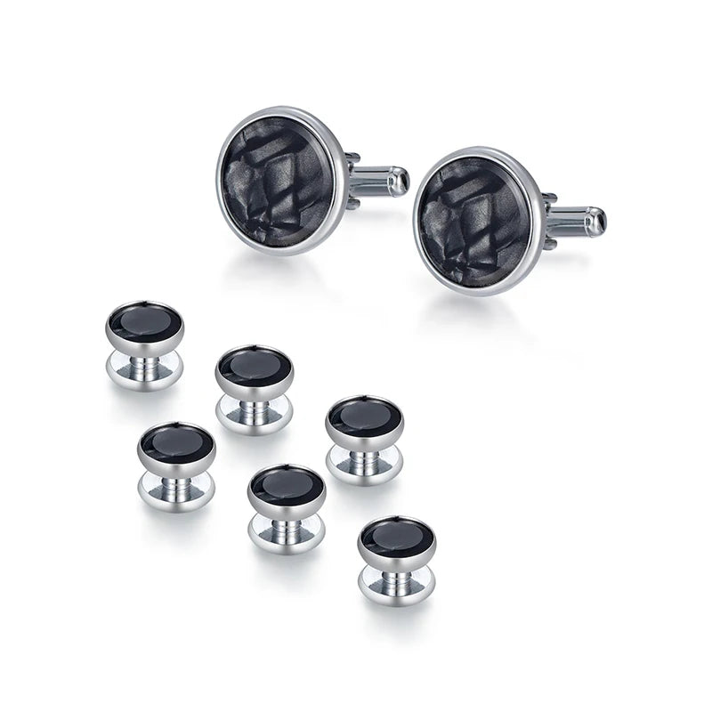 Daili Men's Business Cuff Links and Studs Set Black Jewelry for Wedding Party Anniversary-Gift