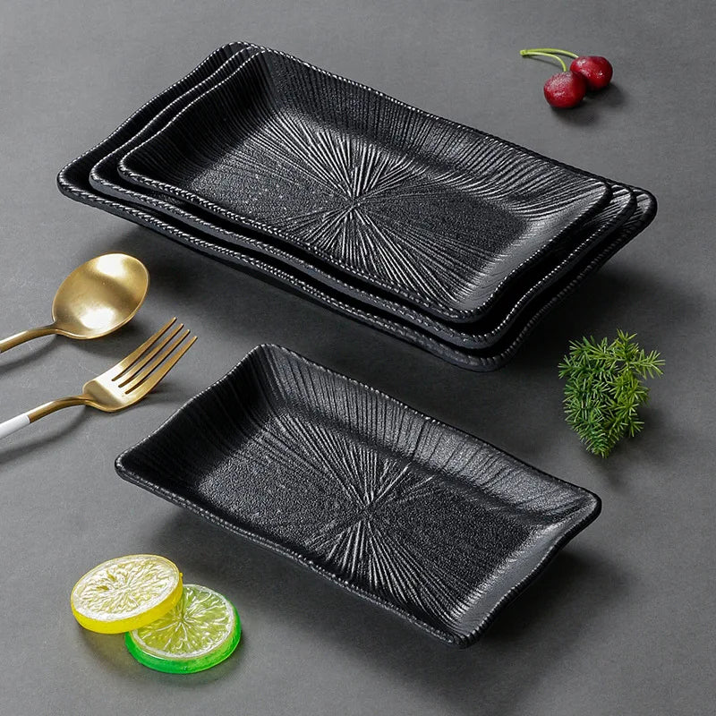 New Black Frosted Rectangle Eco-Friendly Luxury Melamine Food Grade Sushi Serving Platter Dinner Plates for Restaurant