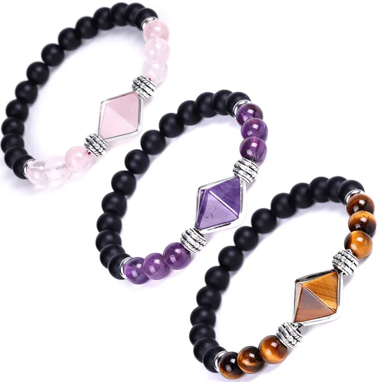 SC Hot Selling Energy Yoga 7 Chakra Pyramid Bracelet Natural Obsidian Amethyst Rose Quartz Tiger Eye Stone Beaded Men Bracelets