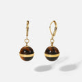 Minos Jewelry Tiger Eye Earrings Stainless Steel Non Tarnish 18k Gold Luxury Round Bead Brown Gemstone Huggie Earrings