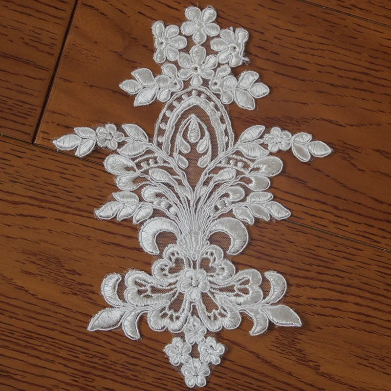Newest White Bridal Embroidered Lace Front Appliques Wedding DIY Accessories LT2438A