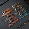 20mm 22mm 24mm 26mm Italian Leather Watch Bands Heavy Duty Pvd Black Buckle Handmade Top Grain Genuine Leather Watch Strap