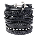 Hot Sale Handmade Woven Anchor Leather Bracelets 6pcs/set Punk Rivet Bracelet for Men Women Hip-hop Fashion Charm Bracelets