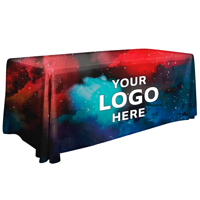 6' 8' ft Custom Draped Outdoor Polyester Party Fitted Table Cover Wedding Exhibition Tablecloth Trade Show Table Cloth logo
