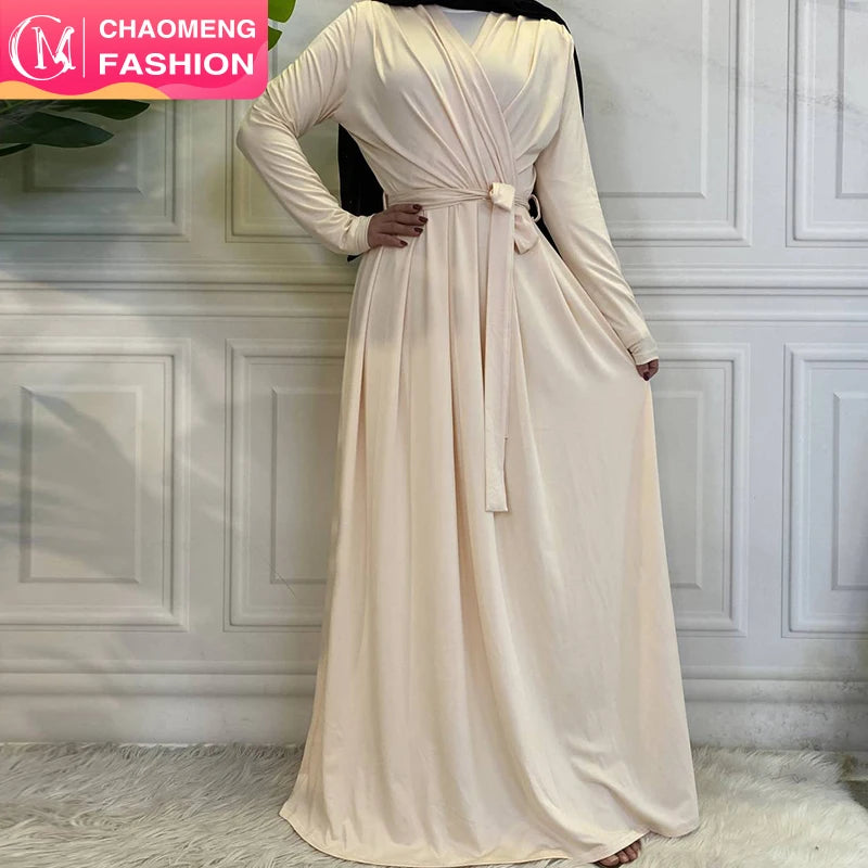 6421# Dubai Latest Modest Daily Inner Dress Wholesale Ready to Ship Pleated Design 7 Colors Long Dresses Muslim Abaya 2021