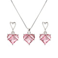 Women Luxury Pink Heart Glass Bead Pendant Necklace Earring Set Romantic Wedding Jewelry Girl Gift