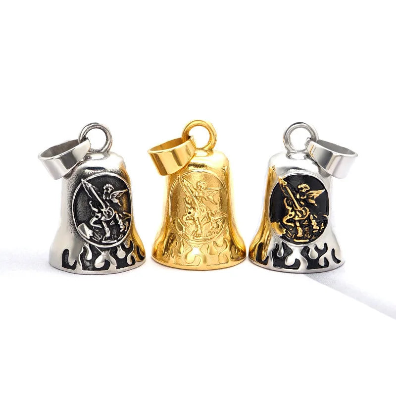 Locomotive Biker Bell Pendant Jewelry Gift Fashion Charm Men's New Stainless Steel Polished Bell Motorcycle Necklace Pendant