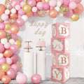 Large Pink Rose Floral Baby Balloons Boxes 4pcs Rose Gold BABY Birthday Party Decorations for Girl Baby Shower Box for Party