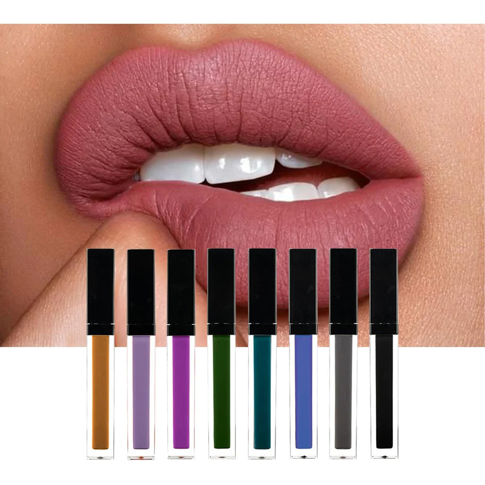 Custom Dry Non-Sticking Mineral Waterproof Matte Liquid Lipstick-49 Colors (White Purple Orange Brown Blue Pink Black Red)