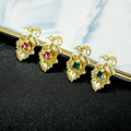 Court Emerald Crystal Stud Earring 925 Silver Post Grape Leaf 14K Gold Plated Earrings for Women