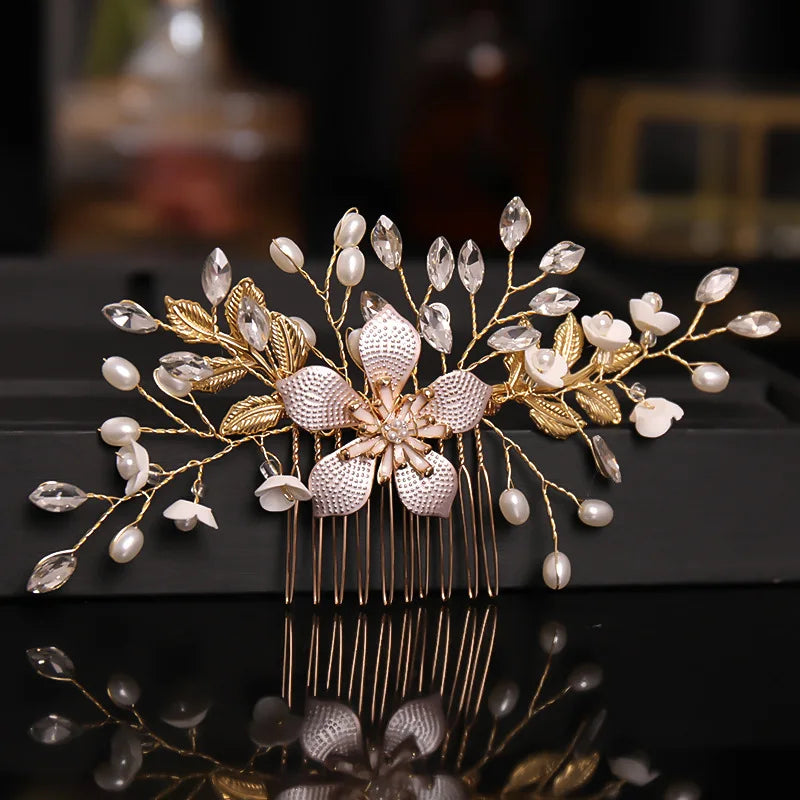 Handmade Alloy Flower Hair Comb Bridal Wedding Party Hair Accessories Fashion Trendy Elegant