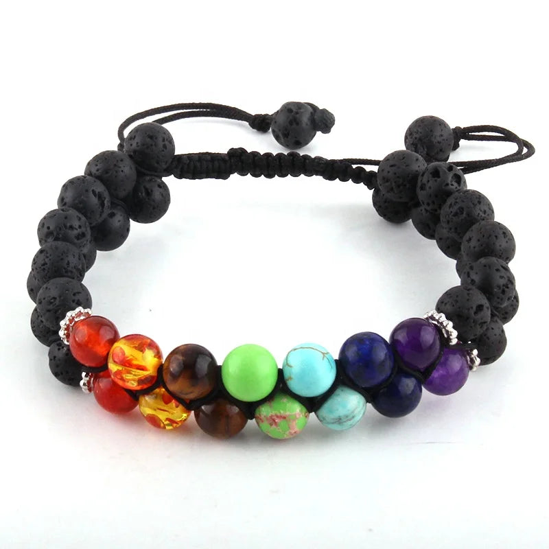 Fashion Friendship Natural Stone 8mm Black Lava Beaded Weave Bracelets Women Men Healing Balance Yoga Jewelry 7 Chakra Bracelet