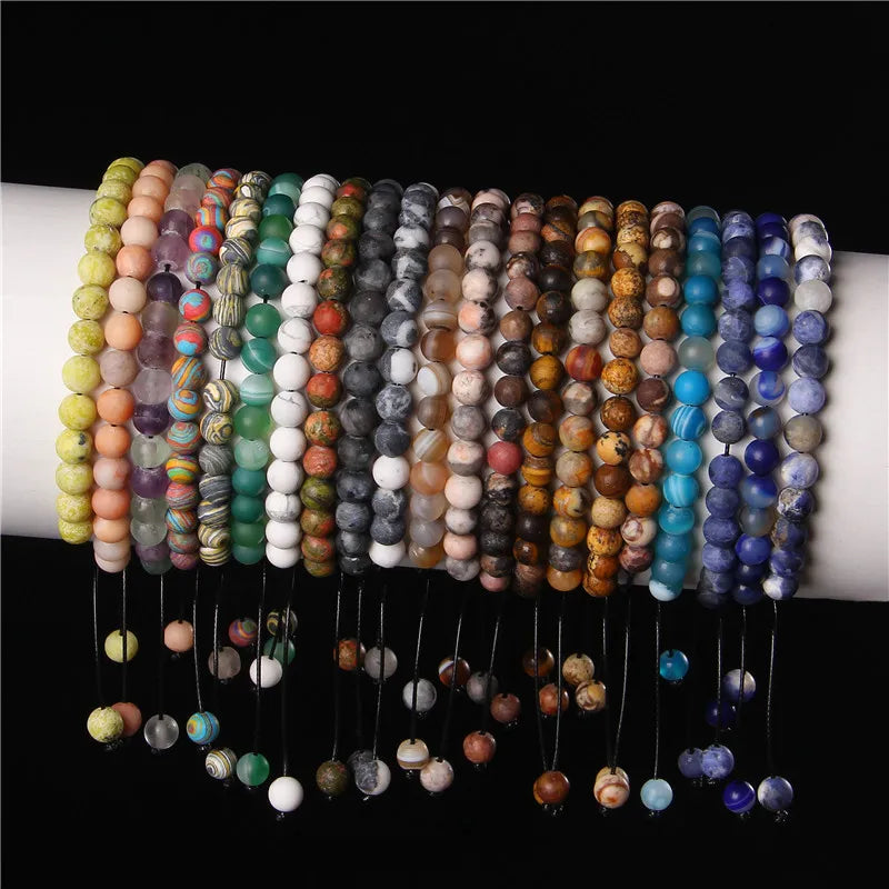 6mm Natural Stone Matte Round Agates Jasper Handmade Beads Friendship Bracelet Healing Yoga Energy Jewelry Men Women JBS12021