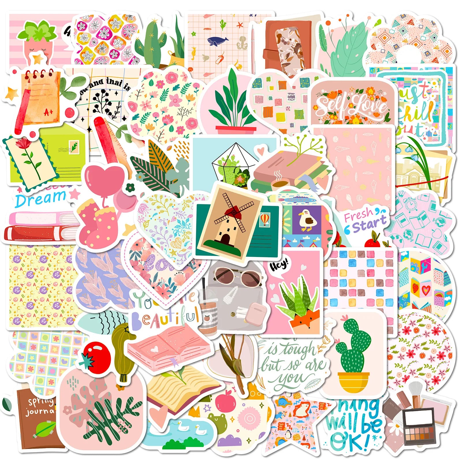 50Pcs Cute Fresh Pink VSCO Graffiti Stickers for Girl Book Home Wall Decor Waterproof DIY Preppy Sticker