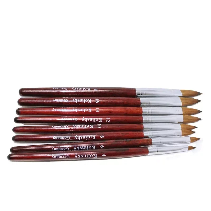 Custom Logo Durable 100% Kolinsky Acrylic Nail Art Brush Red Wooden Handle Design Crimped 3D Brush Socheal Brand PVC Tube