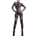 Fashion Stretch Black Bandage Rhinestones Bodysuit Women Stage Dance Costume Nightclub Prom Playsuits Lady Plus Size Jumpsuits