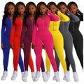New Women Clothing Set Ladies Stylish Slim Zipper Solid Color Crop Top Pants Bike Sports Jogging Two Piece Women's Sets