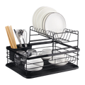 Metal Double Tier Kitchen Dish Rack with Drainer Black Color Large Capacity Eco-Friendly Modern Storage Holder
