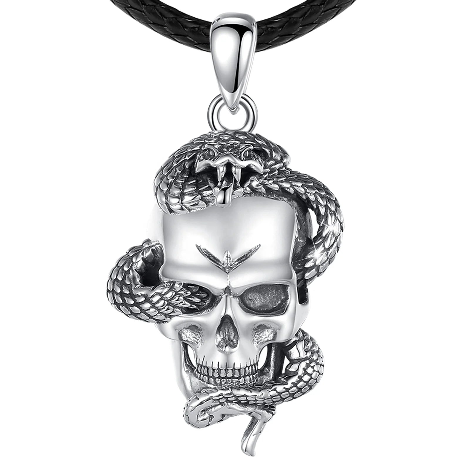 925 Sterling Silver Jewelry Gothic Cobra Snake Punk Skull Design Latest Model Fashion Male Pendant Necklace