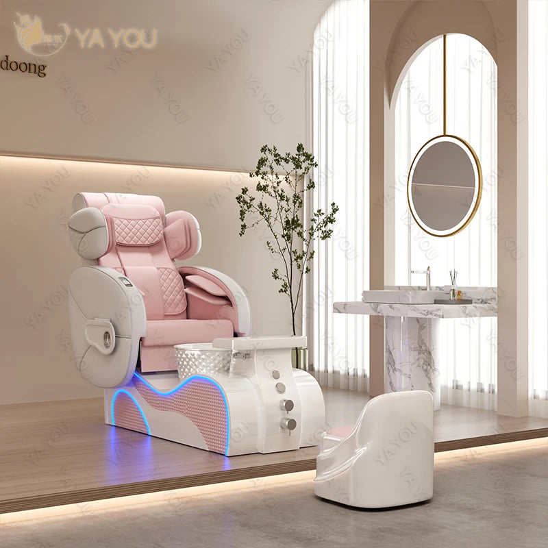 Hot Selling pink Fiberglass Base Electric Full Body Massage Pedicure Chair with Drainage Pump Foot Massage Chair for Nail Shop