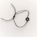 Custom Handmade Jewelry Adjustable Black Rope String Cord Bracelet Stainless Steel Alphabet Initial Letter Charm Card Bracelets